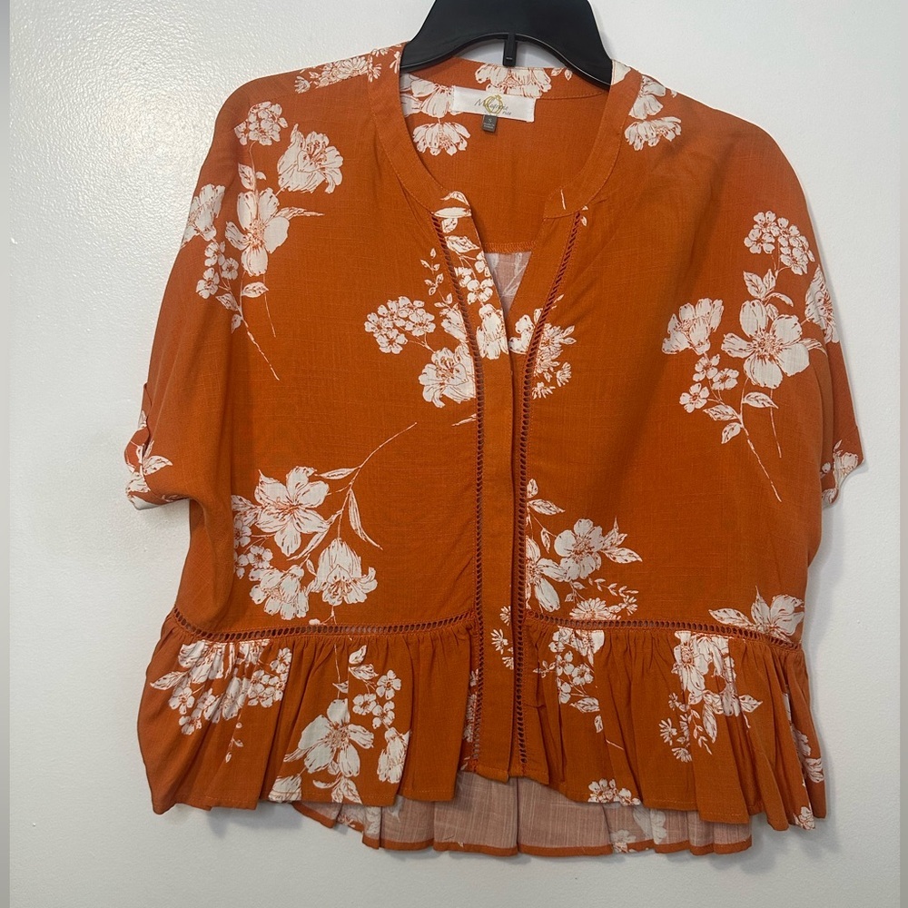 Floral Orange Women's Top - Picture 3 of 7